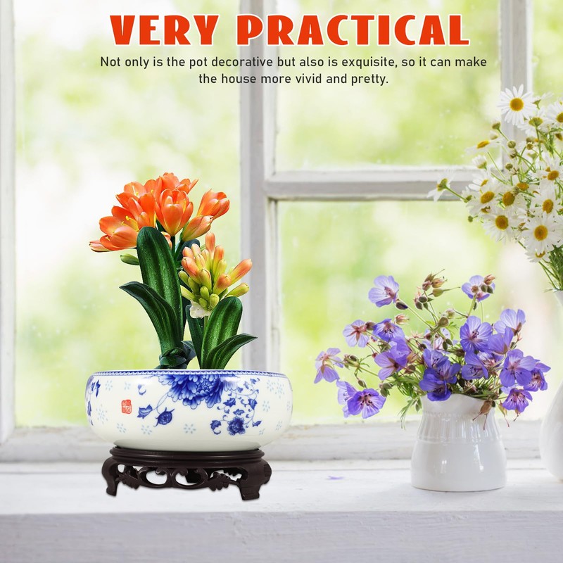 YARNOW Ceramic Bowl Hydroponic Planter Water Lily Bowl with Stand