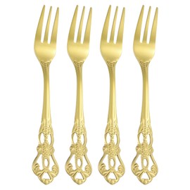 uxcell 4 Pcs Salad Forks, 5.1 Inches Stainless Steel Dessert Forks, Mirror Polished, Dishwasher Safe, Tiny Forks for Small Desserts, Cocktails, Golden