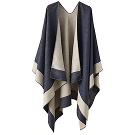 Reversible Shawl Wrap for Women Ladies, Open Front Poncho Cape Warm Blanket for Winter Fall