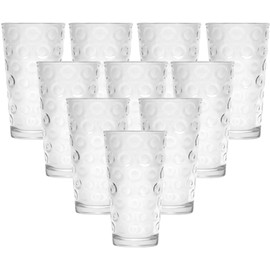 Circleware Circles Huge Set of 10 Tall Heavy Base Highball Drinking Glasses, 15.7 oz, Lead-Free Glass Tumbler Drink Cups for Water, Beer, & All Beverage