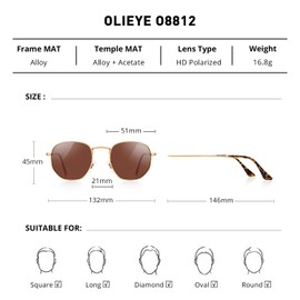 OLIEYE Classic Small Round Polarized Sunglasses for Women Men Vintage Retro Sunglasses (Gold&Brown, 50)