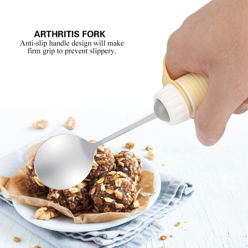 Adaptive Utensils, Flexible Fork/Spoon with Adjustable Strap, Rotatable Tip and