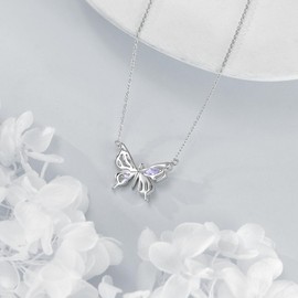 VONALA Butterfly with Purple Zircon 925 Sterling Silver Necklace Pendant Jewellery for Women Mother's Day Christmas, Sterling Silver, No Gemstone