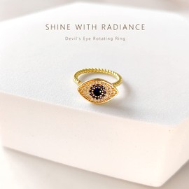 HMOOY Devil's Eye Open Ring, Fidget Ring for Women, S925 Sterling Silver, Adjustable Open Rings, Spinner Ring Jewellery, Non-precious metal, 人-Small-Small------------->>>