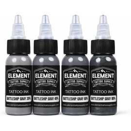 ELEMENT TATTOO SUPPLY - Juego de tinta, color gris, tatuaje profesional, 4 botellas, 4 tonos, color acorazado, gris