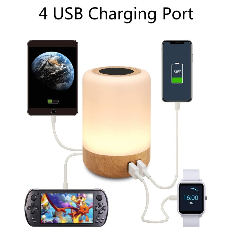 salipt LED Bedside Lamp, 4 USB Ports, Table Lamp Touch