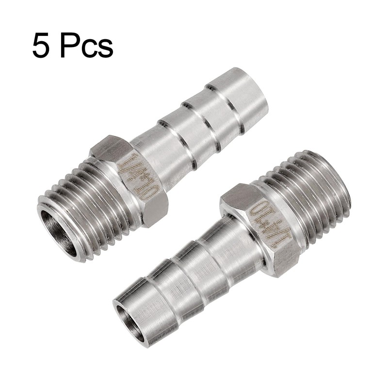 sourcing map Stainless Steel Barbed Fitting 1/4" NPT Male to