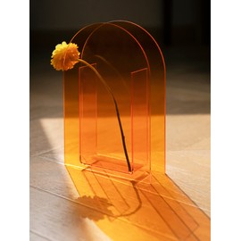 BEYLAB Acrylic Vase, Modern Design, Aesthetic Room Decor, Transparent, Unbreakable Retro Decoration, Acrylic Art Vase, Decoration, Bedroom, Living Room, Table, Office, Sunset Orange