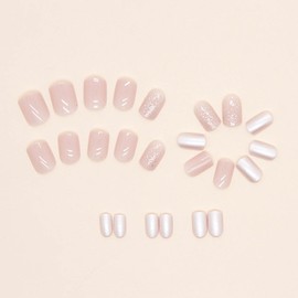 Juneyemo 24 Pcs Short Square False Nails Shimmery Press On Nails Christmas Fake Nails Glossy Stick on Nails for Women (C, Short)