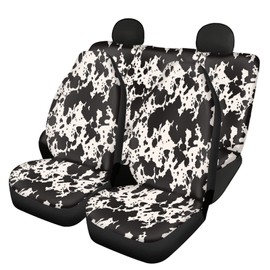CLOHOMIN Cow Print Car Seats Cover for Women Men Front and Back Seat Cushion Mats Stretchy Fabric Cars Interior Accessories Black Gray Pattern Universal Fit for Vehicles Truck Sedans SUVs Vans