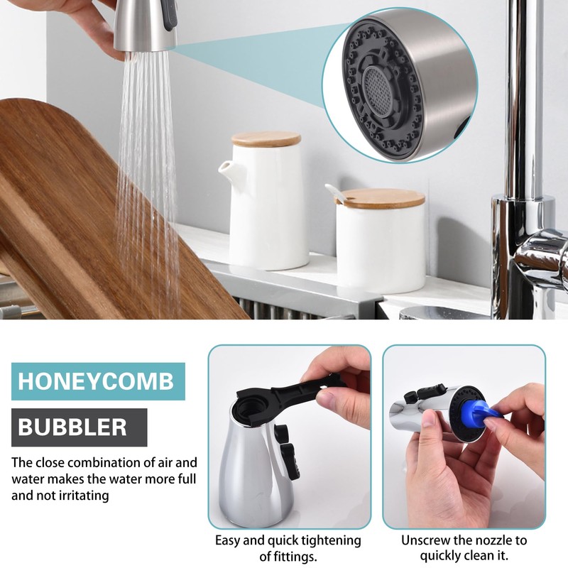 Hsmhose Kitchen Faucet Head Replacement 4 Modes, Pull Down Faucet