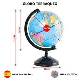Terraqueous Globe 14 cm Spanish Political Map Educational Globe Rotating 360 Degree Cartography for Children and Adults Desk Decoration School Supplies
