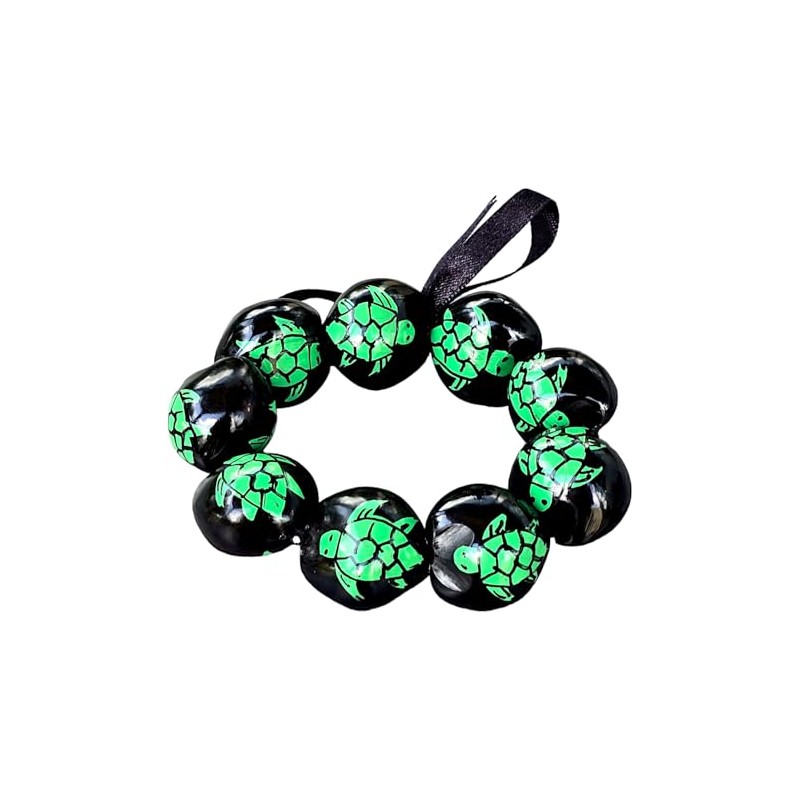 BlueRica Hand Painted Kukui Stretch Bracelet (Green Turtle)