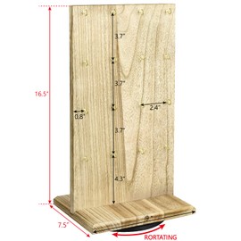 Ikee Design 2 Pcs Wooden Rotating Two-Sided Jewelry Display Stand, Rotating Organizer with 32 Hooks for Store, Earring Display with Hooks, Keychain Display, Oak color, 9" W x 7.5" D x 16.5" H