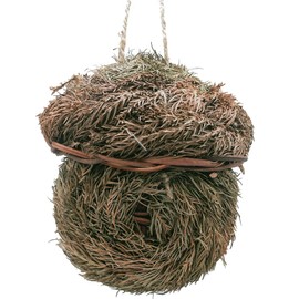 Grass Bird House Roosting Pocket for Bird Outside Hanging Hideaway Hut Woven Nest Cozy Resting Place for Hummingbirds Finch Canary (Pine Needle Birdhouse 2 Pack)