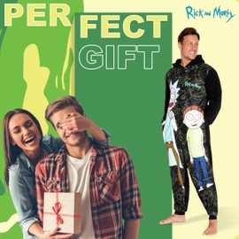 RICK AND MORTY Adult Onesie for Men Teenagers - Hooded Fluffy Fleece Onesies For Men Lounge Wear - Gifts for Men (Black/Multi, 3XL)