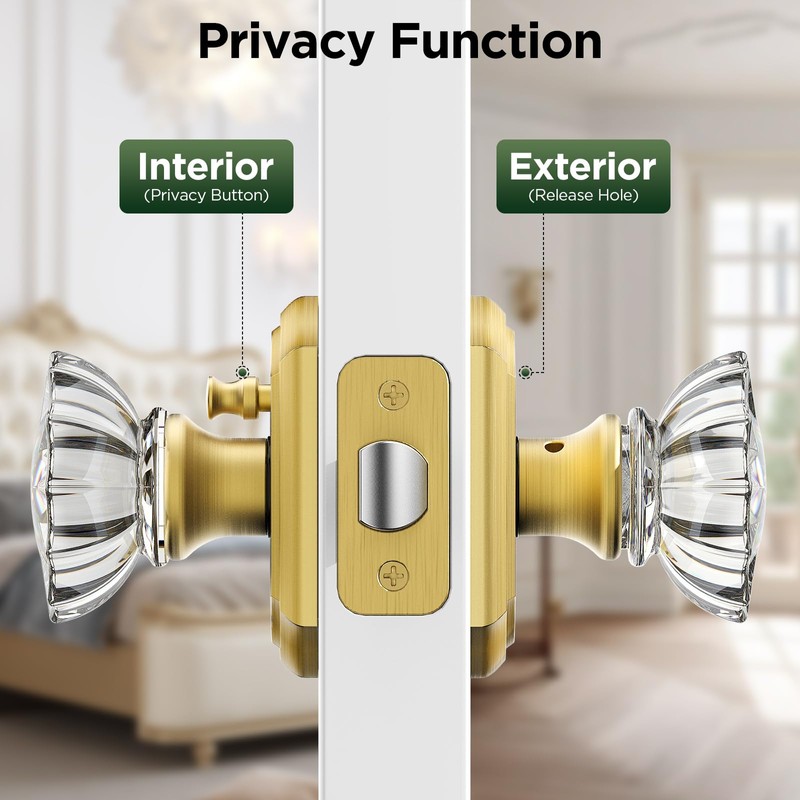 MAXECURITY 1 Pack Glass Door Knob, Rosette Shaped Crystal Door