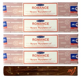 Original Satya Nag Champa Romance Incense Sticks | with M&J incense sticks holder | x4 pack | for Aromatherapy, Spa, Yoga, Weddings, Meditation, Healing, Positivity and Relaxation