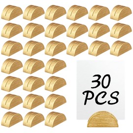 CONEHOY 30 Pcs Gold Table Number Stands Semicircular Design Wooden Table Name Holder Place Card Holders Photo Clips for Wedding Restaurant Menu Birthday Party Banquet Office Tag