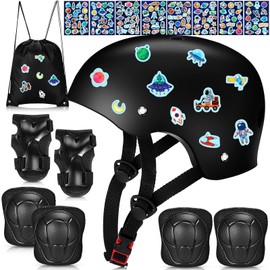 Syhood Kids Bike Helmet for Girls and Boys Ages 3-5-8 with Wrist Guard and Knee Pads Elbow Pads Adjustable Protective Gear and Bags for Toddler Skating Cycling Scooter(Black Space)