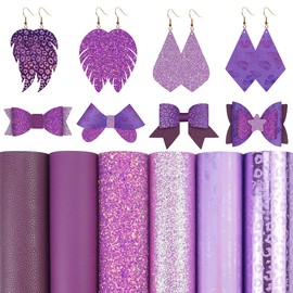 6 Pieces 8x12 Inch Faux Leather Sheets Dark Purple Fine Chunky Glitter Holographic Butterfly Leopard Litchi Faux Leather Fabric for Bows Earrings Making
