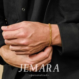 JEMARA 2 Pcs Gold Bracelets for Men,Sturdy Curb Width Cuban Chain Bracelet Set Adjustable Stack Gold Chain Bracelet for Men Jewelry Bracelet Homme