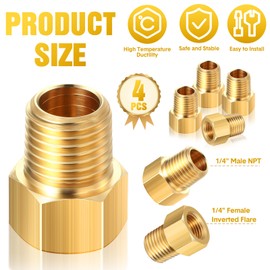 Frienda 1/4 Inch Male NPT x 1/4 Inch Female Inverted Flare Propane Fitting NPT Reducer Brass Female NPT Pipe Adapter Brass Bushing Reducer Brass Threaded Pipe Connector for Fuel Convert (2 Pcs)