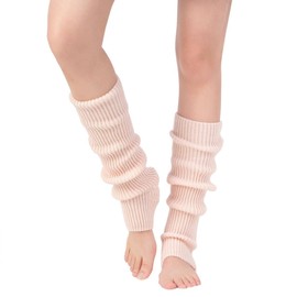 YUANQIAN Women Winter Extra Soft Long Legwarmer Warmer Knitted Stirrup Leg Warmers for Yoga Ballet Dance (Pink + White no hole)