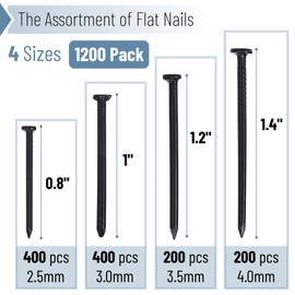 Mr. Pen- Nail Assortment Kit, 1200 Pcs, 4 Sizes, Black, Small Nails for Hanging Pictures, Finishing Nails, Wall Nails for Hanging, Pin Nails, Hardware Nails, Assorted Nails, Galvanized Nails
