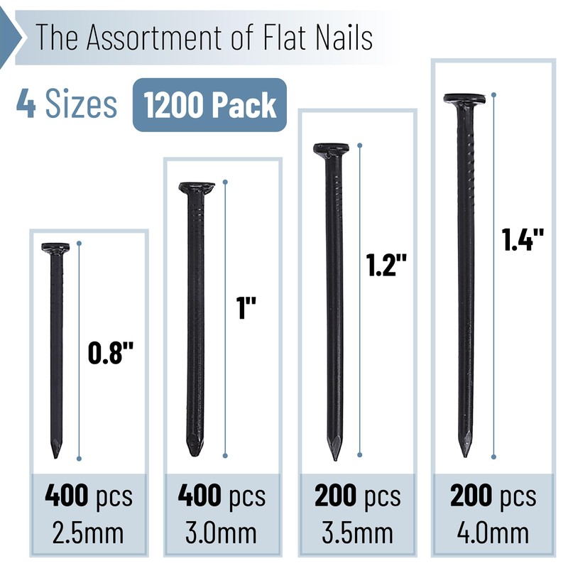 Mr. Pen- Nail Assortment Kit, 1200 Pcs, 4 Sizes, Black,