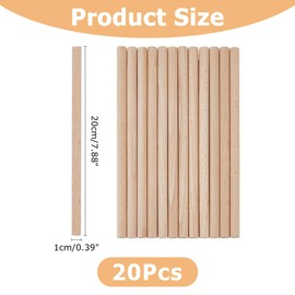 Hobbspring Pack of 20 Dowel Rods, Untreated Natural Wood Rods, Wooden Dowels, Solid Wood Rods, 20 x 1 cm, Hardwood Sticks, Wooden Craft Rod for Crafts, DIY, Knitting, Tapestries, Home and Garden