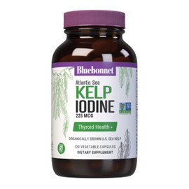 Bluebonnet Nutrition Atlantic Sea Kelp Iodine 225 mcg - Organically Grown U.S. Sea Kelp - Non-GMO Project Verified, Gluten-Free, Soy-Free, Dairy-Free - 120 Vegetable Capsules