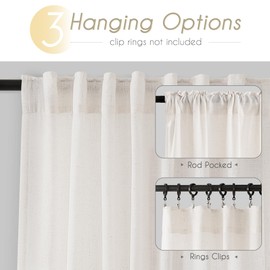 Jolilight 96 inch Long Linen Curtains 2 Panels for Living Room Back Tab Cream Ivory Light Filtering Semi Sheer Curtain 96 inches Long Boho Farmhouse Linen Drapes Floor to Ceiling Length 8 FT 42x96