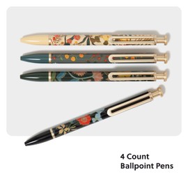 U Brands Monterey Ballpoint Pens, Set of 4, Botanical Studies, Gold Details, Bold (1.0 mm) Point, Black Ink