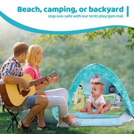 FAMOPLAY 8-in-1 Tummy Time Mat, Baby Girl Play Mat with Tent, Pillow, 5 Detachable Toys for Stage-Based Developmental, Washable Baby Gym Mat, Thick & Large Baby Activity Mat from Newborn to Toddler