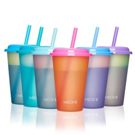 Meoky Color Changing Cups with Lids and Straws for Kids 12Pack 12oz Plastic Reusable Cold Drink Tumblers Summer Party Cups
