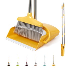 XXFLOWER Broom and Dustpan Set for Home, Broom with Dustpan Combo Set, Upright Standing Dust Pan and Broom Set Long Handle 55" Self-Cleaning Sweeping Broom for Kitchen Lobby Office Pet Hair