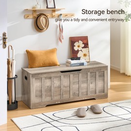 VANKILEY 47.2" Storage Chest Extra Large,Storage Trunk with 2 Safety Hinges,Wooden Storage Bench,Shoe Bench,47.2x15.7x19.1 Inch,Easy Assembly,Storage Bench for Bedroom,Living Room,entryway(Greige).