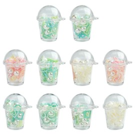 KitBeads 10Pcs Random Milk Tea Cup Charms Acrylic Bottle BoBa Tea Charms Imitation Pearl Round Bead Drink Charms for Jewellery Making Bracelets Necklaces