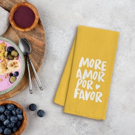 WFSM More Amor Por Favor Kitchen Towels 16x24 - Spanish Decor Dish Towels for Kitchen, Love Quote Decorative Hand Towels for Bathroom, Yellow Kitchen Bathroom Decor, Eclectic Home Decor