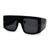 Retro Flat Top Unique Thick Temple Mobster Sunglasses All Black