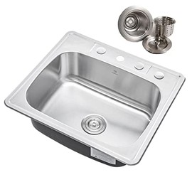CozyBlock 25 x 22 x 9 Inch Top-mount / Drop-in Stainless Steel Single Bowl Kitchen Sink with Strainer - 18 Gauge Stainless Steel-4 Faucet Hole