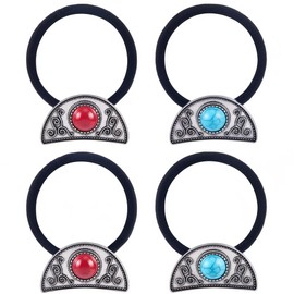 CABODYALS 4Pcs 2 Colors Boho Western Style Moon Shape Decorative Metal Ponytail Holders Turquoise Hair Ties Bracelet Cowgirl Elastic Hair Bands with Box Set for Women Outfit Party Accessories