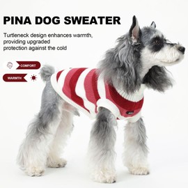 PINA Dog Sweater, Turtleneck Puppy Sweater with Two-Tone Stripes, Knitted Dog Sweaters Classic Warm Windproof, Pet Sweater Winter Clothes for Small Medium Large Dogs