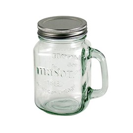 Grant Howard Mason Classics Vintage Glass Jar Mug, Metal Emboss Top, 16 Ounces, Food Storage Canning Container, Clear