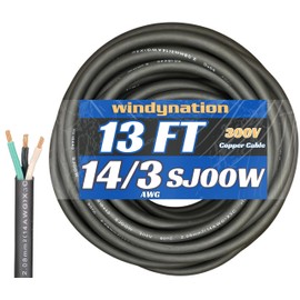 13 Feet 14/3 SJOOW Cable Cord 14 AWG 3 Conductor SO Wire - 14 Gauge 3 Conductor (14/3 Wire) 300V Portable Power Extension Cable for Motor Leads, Portable Lights, Battery Chargers