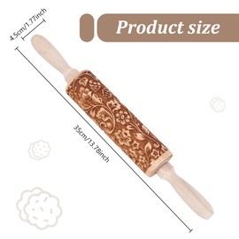 DELORIGIN Embossed Wooden Rolling Pin Darker 3D Flower Rattan 35cm Rolling Pin for Thanksgiving Baking Biscuits DIY Kitchen Tool Baking Accessories Homemade Bakery Pastry Cookie Fondant Dough Pizza