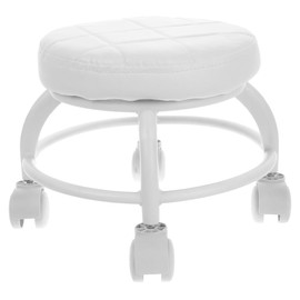 Healeved Low Rolling Stool with Wheels PU Leather Low Stool Modern Round Roller Seat for Manicure, Mechanic,Home Office
