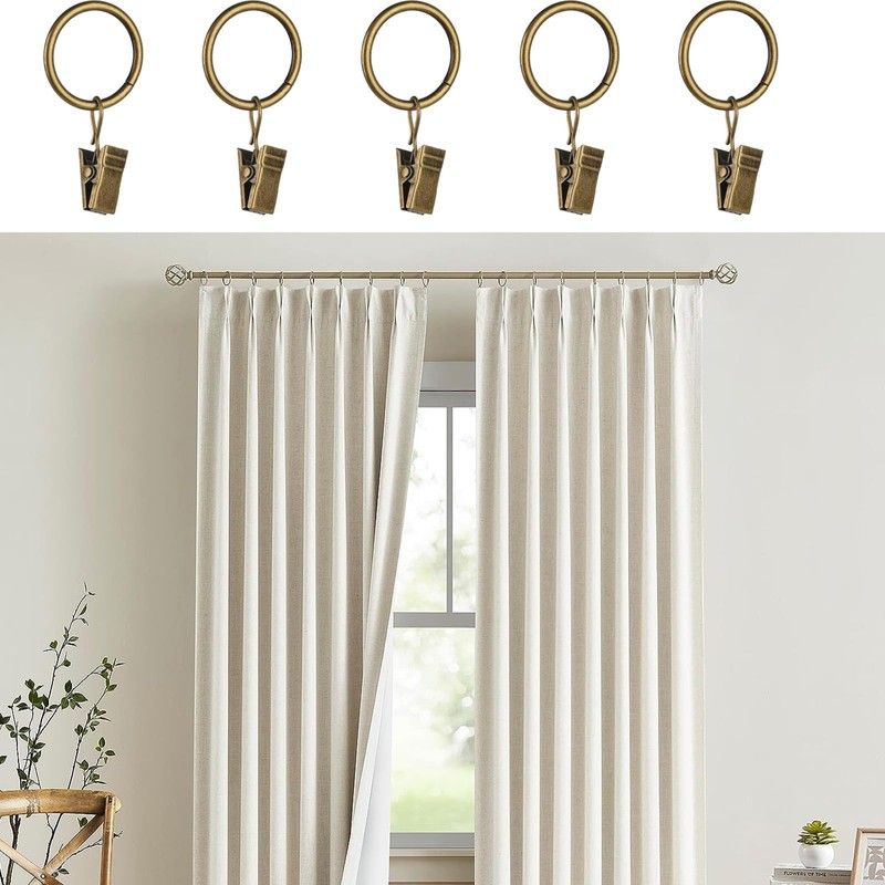 16 Pack Curtain Rings with Clips, Window Clip Rings Curtain