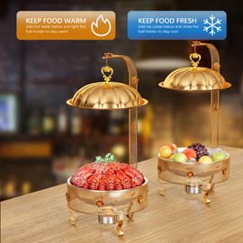 EffiQ-Rate Food Warmers Sets,1 Pack 8QT Round Chafing Dishes for Buffet Stainless Steel Chafing Dish Buffet Set Catering Events Parties Dinners with Complete Set,Gold Rose Design